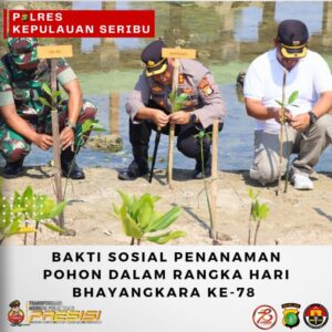 Kapolres Kepulauan Seribu Gelar Bakti Sosial dan Tanam Pohon Serentak untuk Peringatan HUT Bhayangkara ke-78